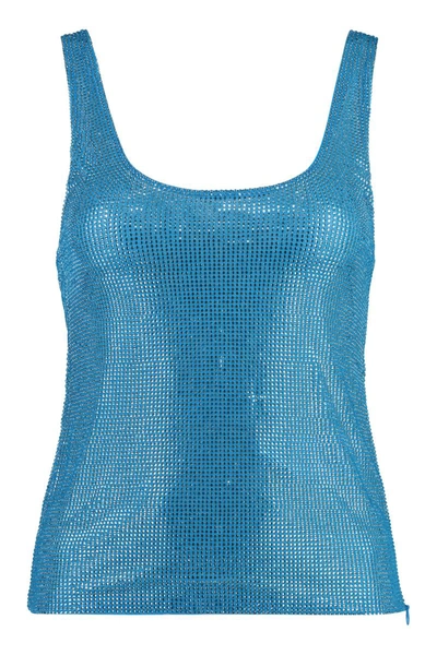 Giuseppe Di Morabito Rhinestone Embellished Tulle Top In Blue