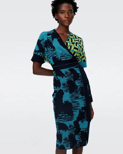 Diane Von Furstenberg Aya Knit Jacquard Wrap Dress In Blue