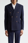 Versace Grain De Poudre Wool Blazer In Navy Blue
