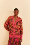 Farm Rio Croco Jacquard Cardigan In Croco Pink