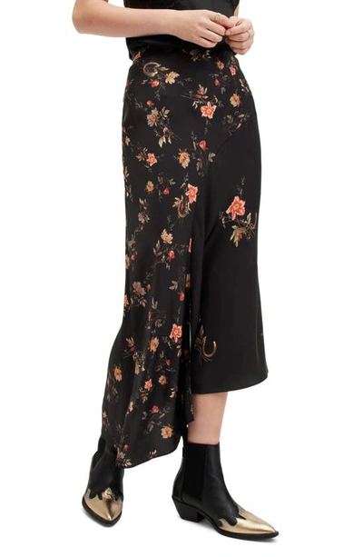 Allsaints Luisa Tanana Floral Print Midi Skirt In Black