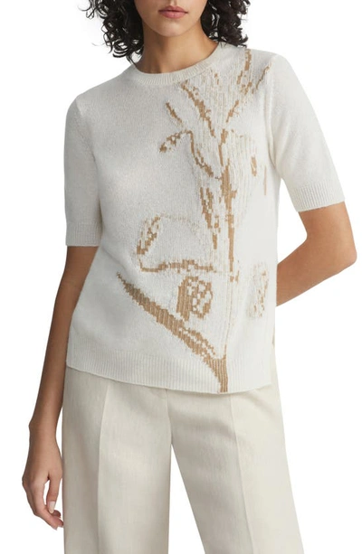 LAFAYETTE 148 FLORAL INTARSIA CASHMERE SWEATER