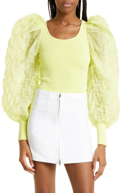 Alice And Olivia Abella Pleated Sleeve Jumper In Yellow