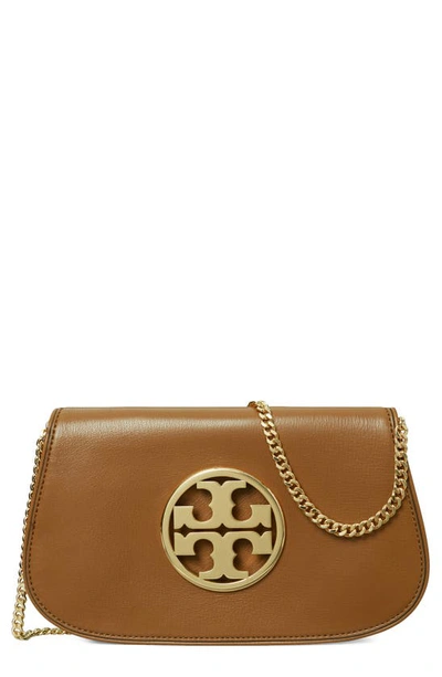 Tory Burch Women's Reva Leather Clutch-on-chain In Tiger's Eye/silver