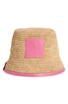 Jacquemus Le Bob Soli Leather & Raffia Bucket Hat In Neon Pink