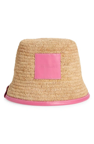 JACQUEMUS LE BOB SOLI LEATHER & RAFFIA BUCKET HAT