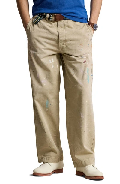 Polo Ralph Lauren Paint Spatter Cotton Twill Khaki Pants In Montaukett