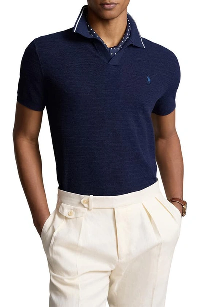 Polo Ralph Lauren Johnny Collar Cotton & Linen Polo Sweater In Marine Blue