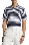 Polo Ralph Lauren Cotton Interlock Stripe Classic Fit Polo Shirt In French Navy,white