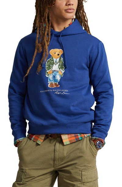 Polo Ralph Lauren Polo Bear-print Cotton Hoodie In Beach Royal