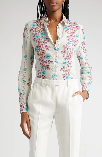 Etro Floral Button-up Shirt In Print On White Base