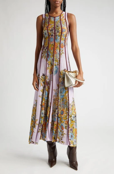 Etro Floral-print Knitted Maxi Dress In Print On Purple Base