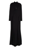 MUGLER ASYMMETRIC ILLUSION INSET LONG SLEEVE STRETCH CREPE GOWN