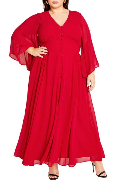 City Chic Katalina Long Sleeve Maxi Dress In Cherry