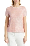 Anne Klein Matte Sequin Mesh Top In Cherry Blossom