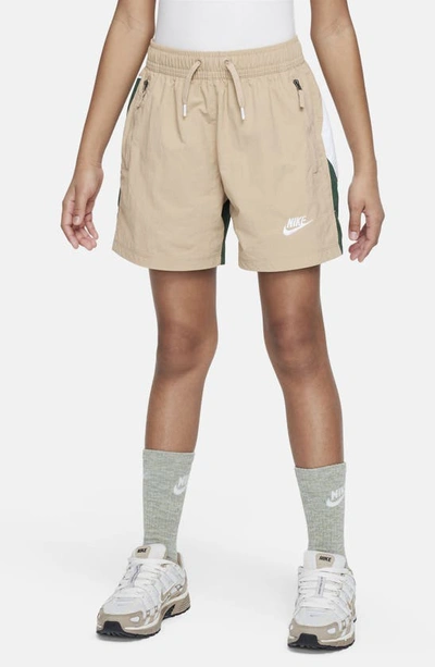 Nike Sportswear Amplify Big Kids' Woven Shorts In Hemp/fir/white
