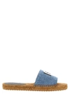 Dolce & Gabbana Patchwork Denim Dg Logo Flat Slides In Blue