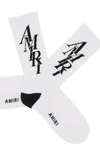 Amiri Stack Logo-jacquard Ribbed Cotton-blend Socks In White, Black