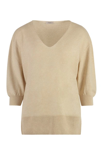 Agnona Cashmere And Linen Sweater In Beige