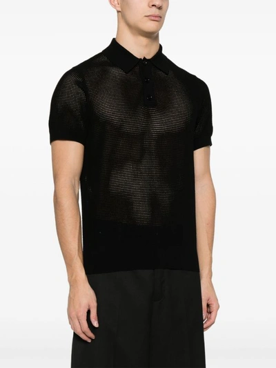 Dries Van Noten Black Spread Collar Polo In 900 Black