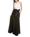 Teri Jon Collared Taffeta Ball Gown In White
