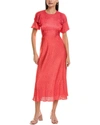 TED BAKER PUFF SLEEVE RUFFLE MIDI DRESS