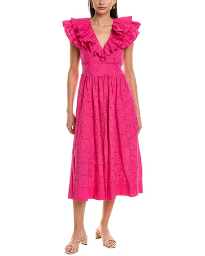 TED BAKER RUFFLE V-NECK MIDI SUNDRESS