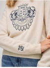 WHITE + WARREN COAT OF ARMS CREWNECK IN SOFT WHITE COMBO