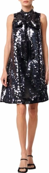 Ciebon Anita Bow Paillette Sequin Sleeveless Mini Shift Dress In Black