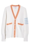 THOM BROWNE 4-BAR CONTRAST TRIM COTTON CARDIGAN