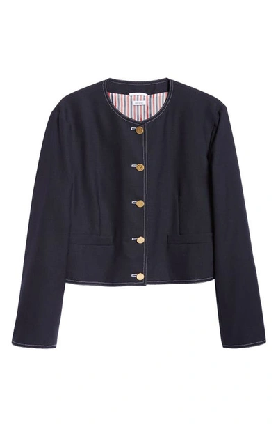 Thom Browne Women's Box Pleat Wool Cardigan Jacket In Blue