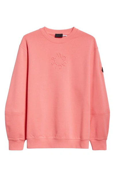 Moncler Logo Embossed Crewneck Sweatshirt In Pink