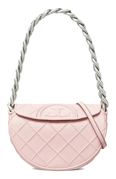 Tory Burch Mini Fleming Soft Crescent Shoulder Bag In Pale Pink