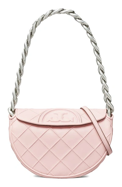 Tory Burch Mini Fleming Soft Crescent Shoulder Bag In Cotton Candy