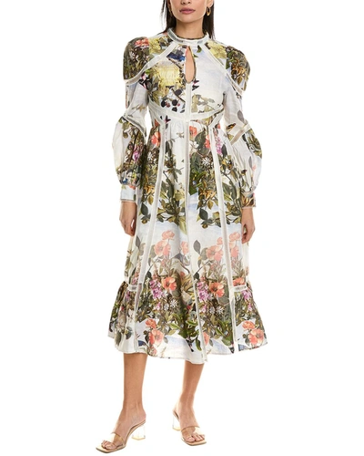 Ted Baker Womens White Maylily High-neck Floral-print Linen Midi Dress