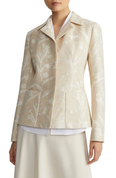 Lafayette 148 Tailored Button-down Floral Jacquard Jacket In Dune Multi