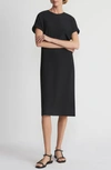 Lafayette 148 Side-slit Stretch Georgette Midi T-shirt Dress In Black