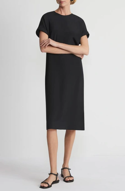Lafayette 148 Side-slit Stretch Georgette Midi T-shirt Dress In Black