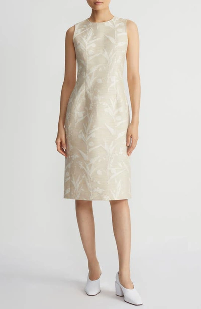 Lafayette 148 Harpson Sleeveless Floral Jacquard Midi Dress In Dune Multi