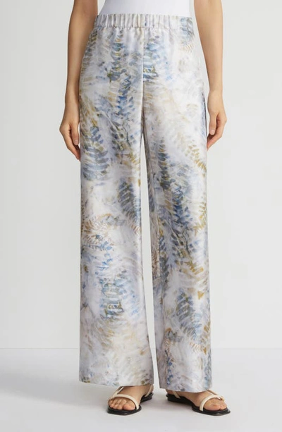 Lafayette 148 Riverside Fern-print Straight-leg Twill Trousers In Bluestone