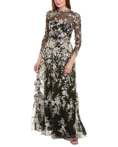 Teri Jon By Rickie Freeman Embroidered Lace Gown In Black