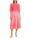 TED BAKER PUFF SLEEVE FITTED BODICE MIDI DRESS