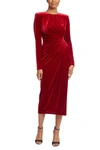 BADGLEY MISCHKA 40'S PLEATED VELVET DRESS IN RED