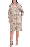 Foxcroft Sophia Long Sleeve Shift Dress In Coral Multi