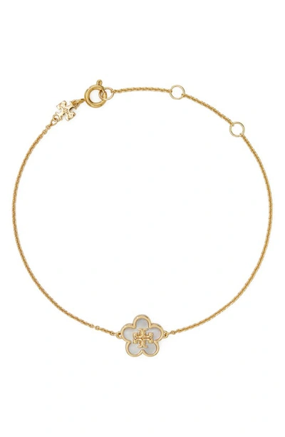 Tory Burch Kira Flower Bracelet In Tory Gold / Mother Of Pearl
