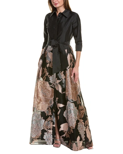 Teri Jon By Rickie Freeman Women's Metallic Floral Jacquard Gown In Black