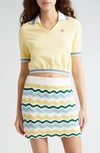 Casablanca Crop Pique Polo Shirt In Pale Yellow