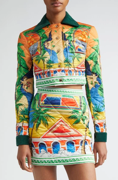 Casablanca Corduroy-collar Quilted Crop Jacket In Multicolor
