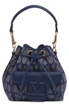 Valentino Small Vlogo Toile Bucket Bag In Yj9 Melange-denim/ Worker