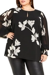 CITY CHIC KATALINA FLORAL PLEATED SLEEVE TOP